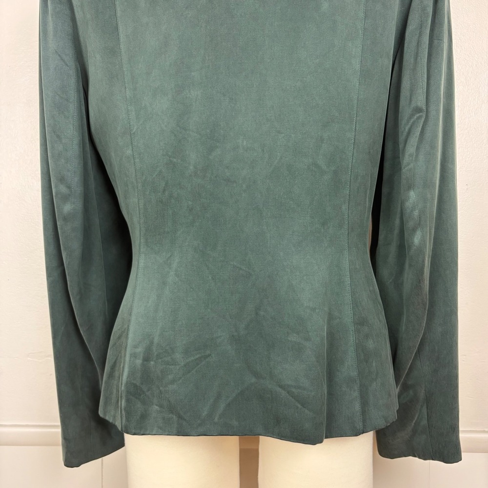 Dorothy Schoelen Platinum Vtg Wrap Jacket Blazer Size L Dark Green Chenille Trim - Picture 10 of 13